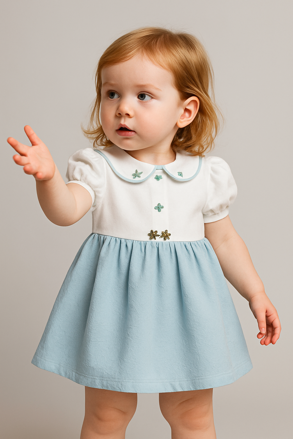 Bombili Girls Textured Dress with Embroidered Collar – Model 6616 (18–24 Months)