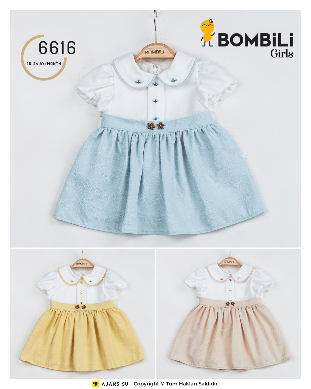 Bombili Girls Textured Dress with Embroidered Collar – Model 6616 (18–24 Months)