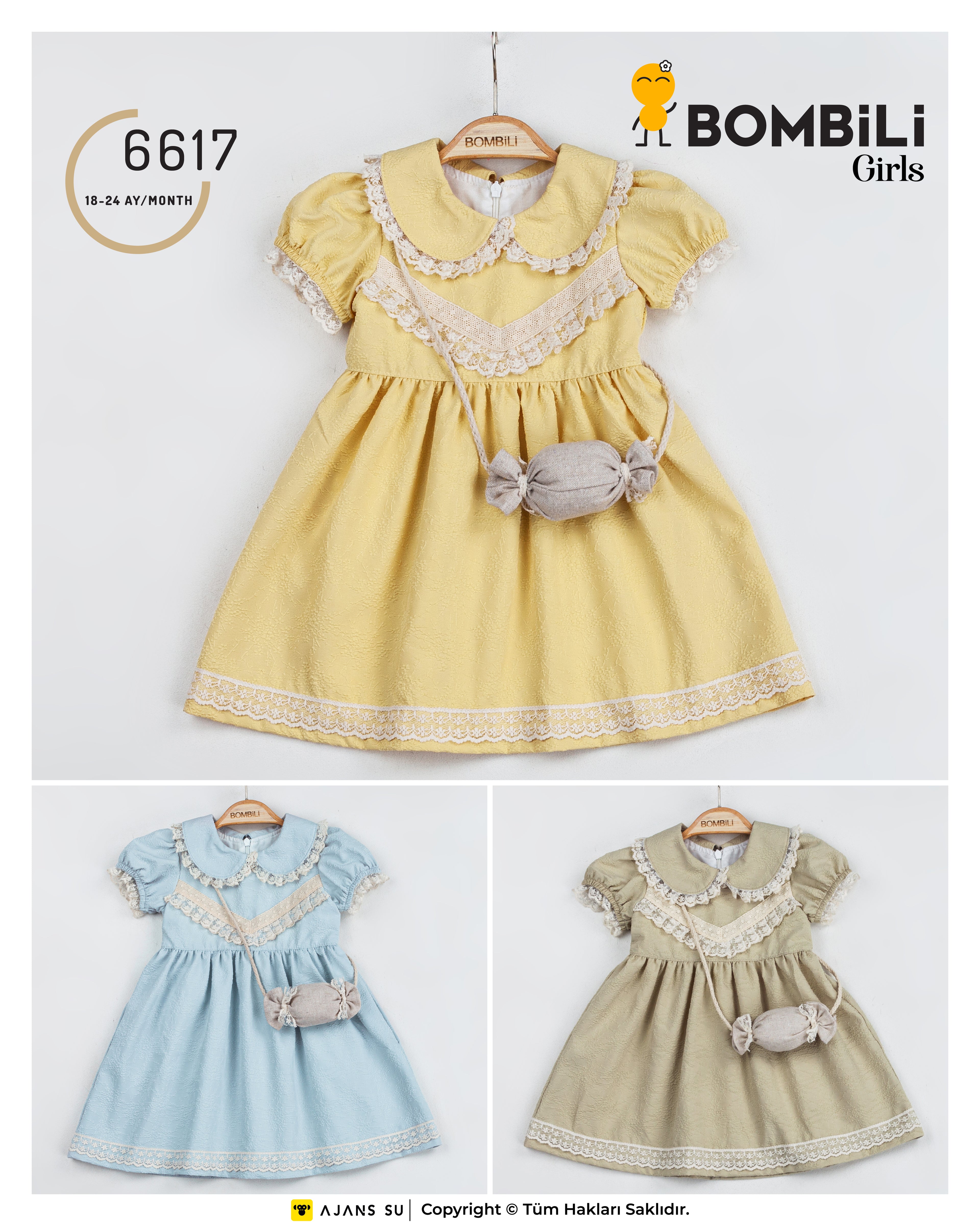 Bombili Girls Lace-Trim Dress with Matching Purse – Model 6617 (18–24 Months)