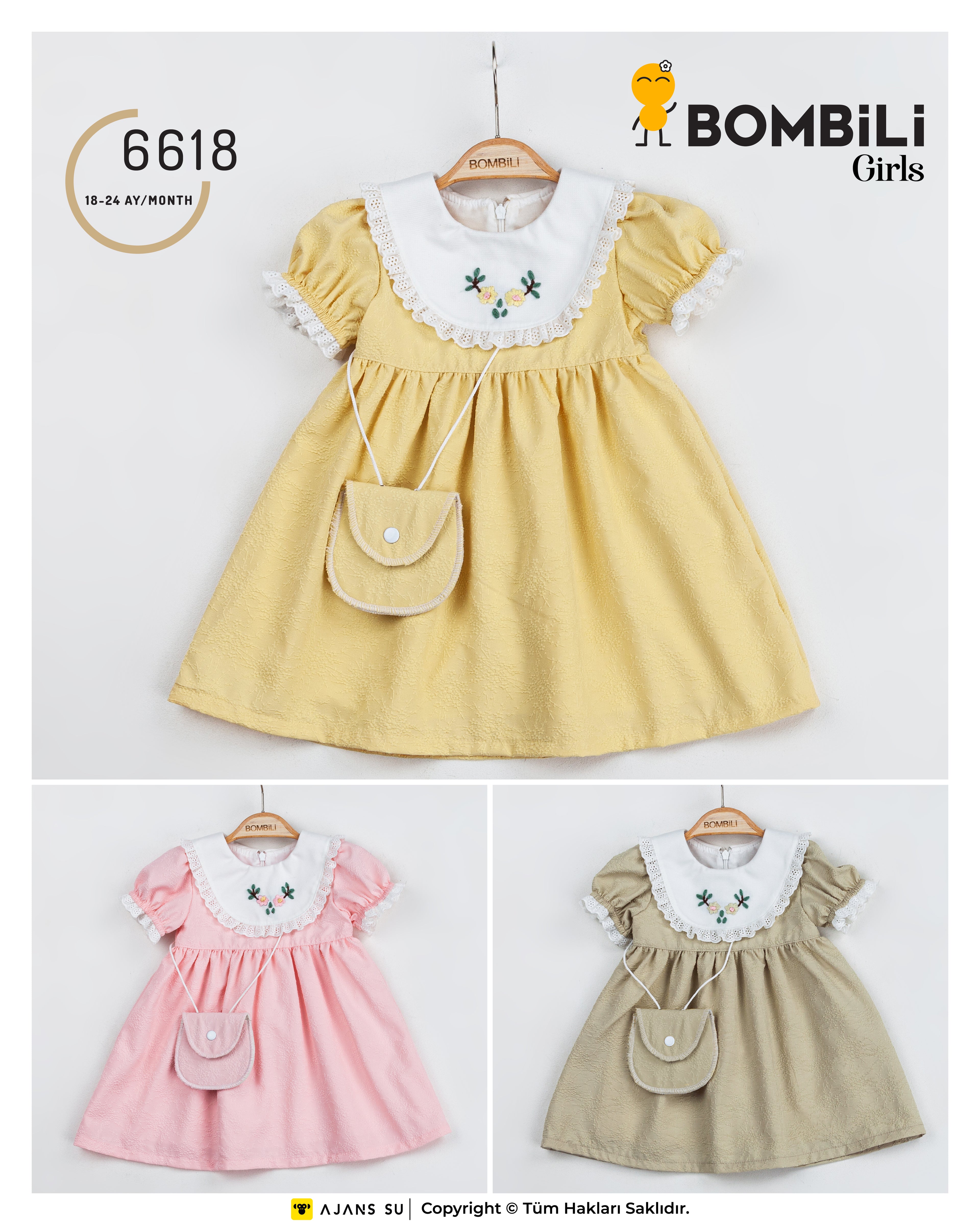 Bombili Girls Embroidered Dress with Matching Bag – Model 6618 (18–24 Months)