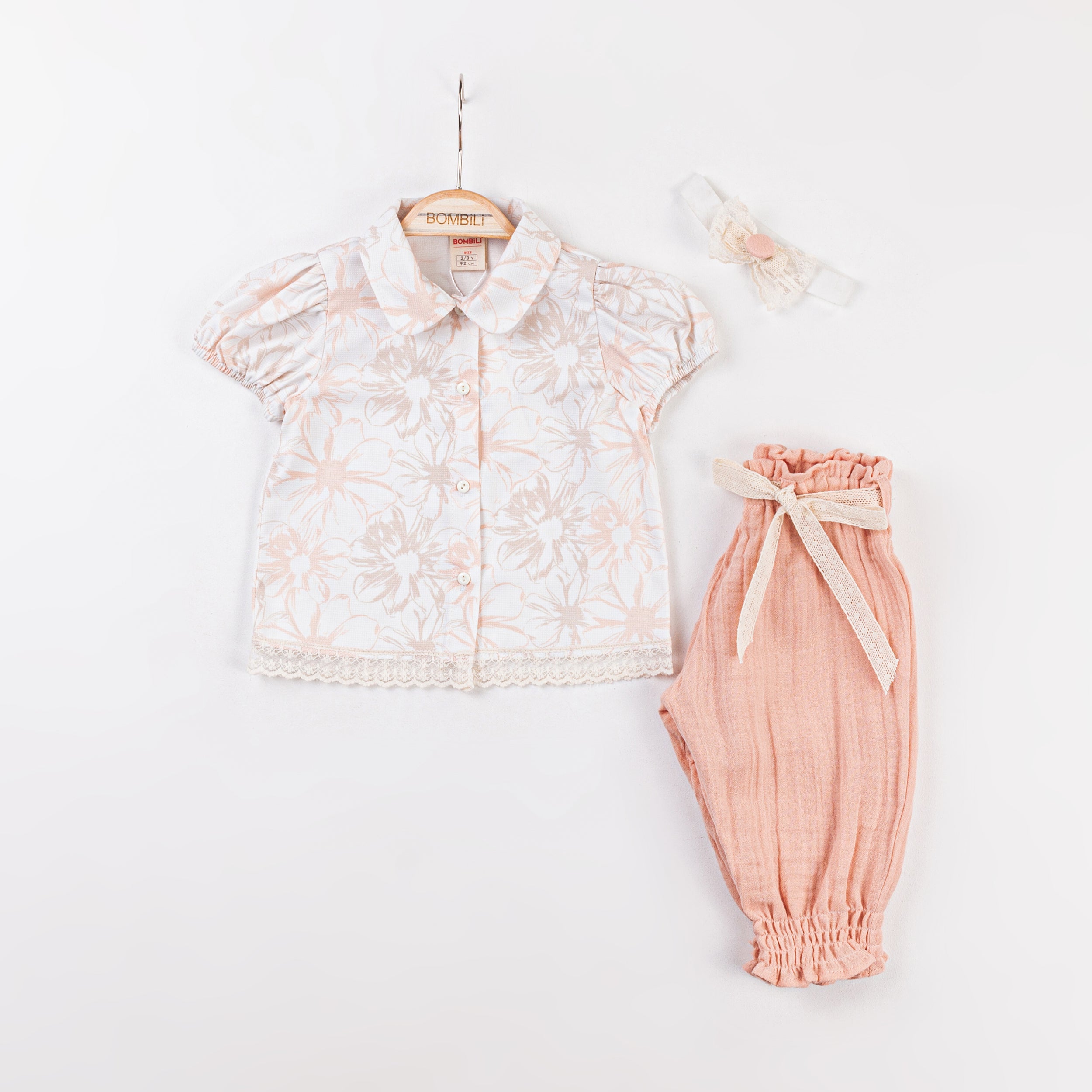 Bombili Girls 3-Piece Floral Blouse & Pants Set – Model 6629 (18–24 Months)