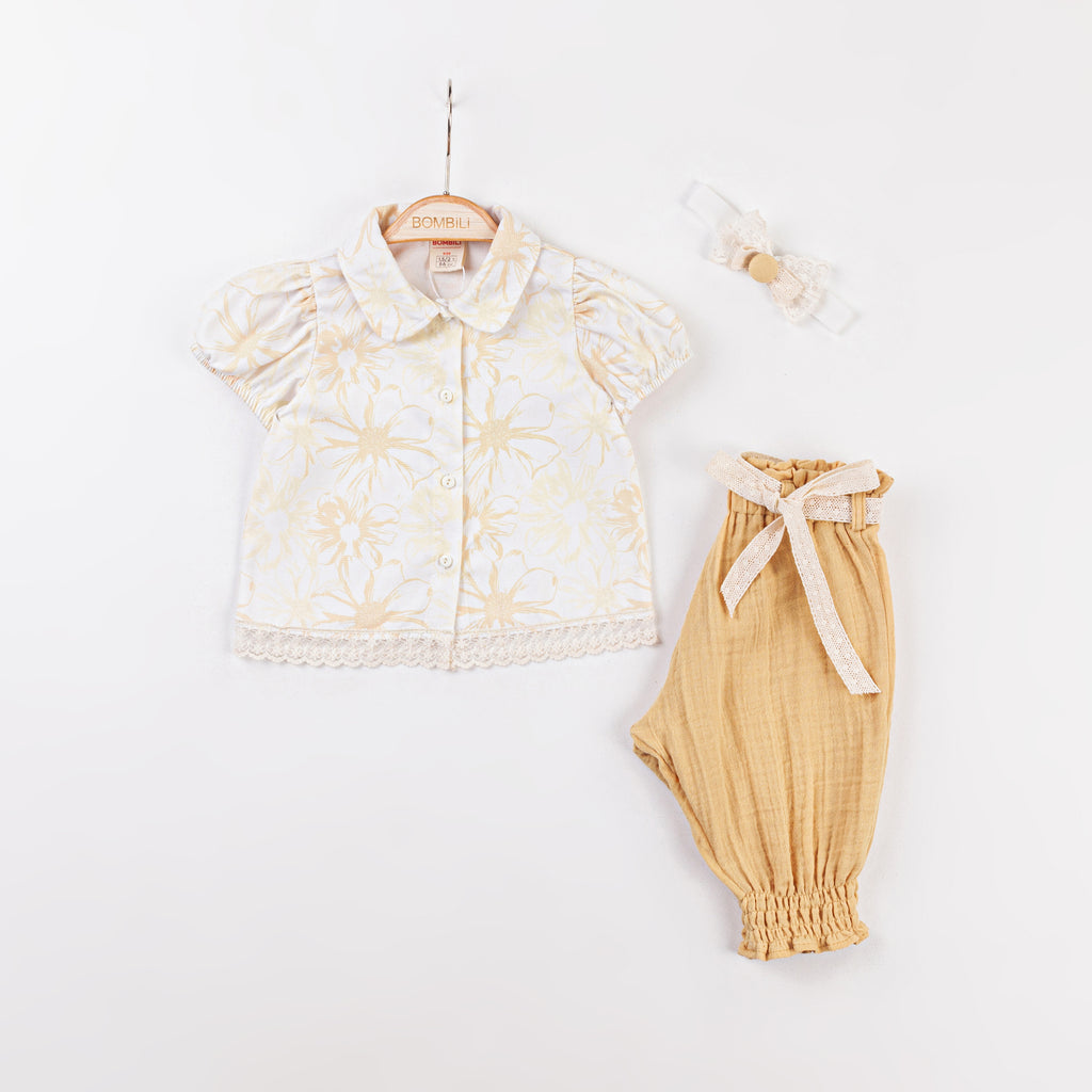 Bombili Girls 3-Piece Floral Blouse & Pants Set – Model 6629 (18–24 Months)