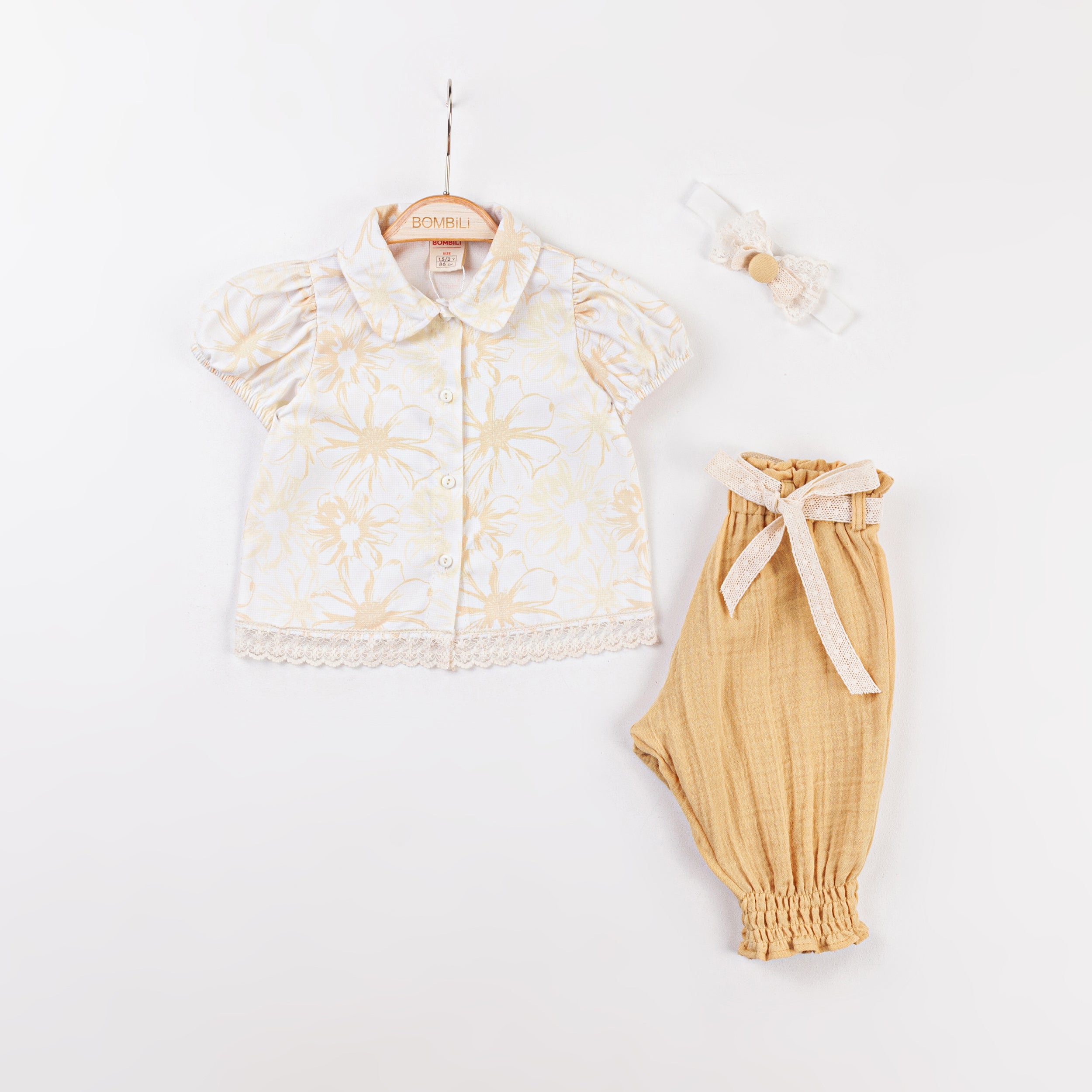 Bombili Girls 3-Piece Floral Blouse & Pants Set – Model 6629 (18–24 Months)