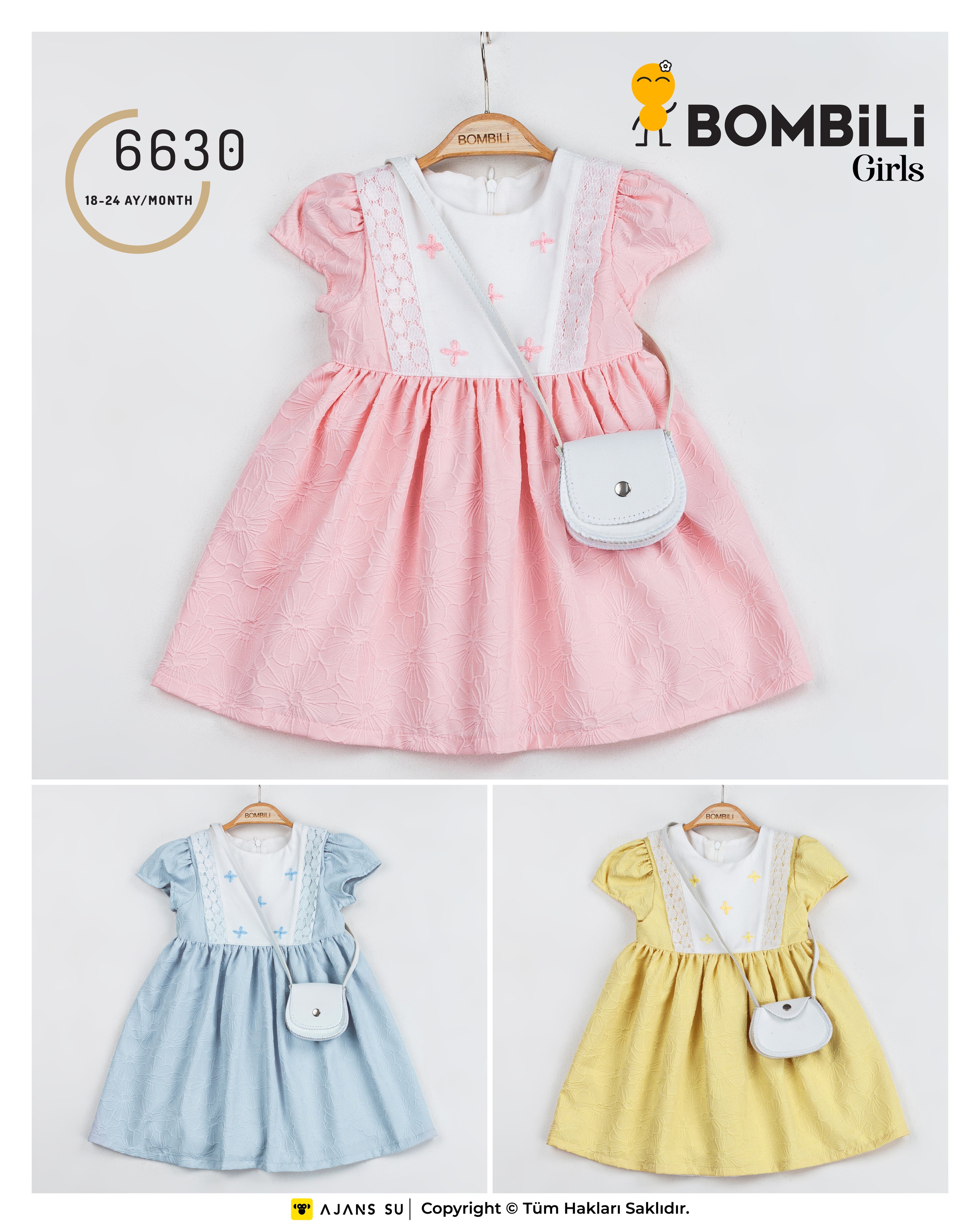 Bombili Girls Embroidered Dress with Matching Purse – Model 6630 (18–24 Months)