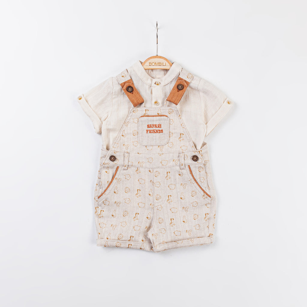 Bombili Boys 2-Piece Safari Friends Dungaree Set – Model 6742 (3–12 Months)