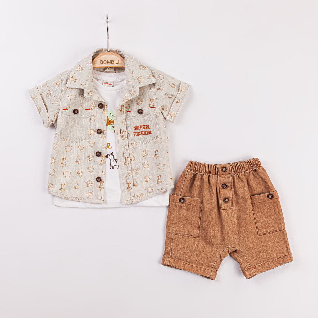 Bombili Boys 3-Piece Safari Friends Outfit – Model 6743 (3–12 Months)