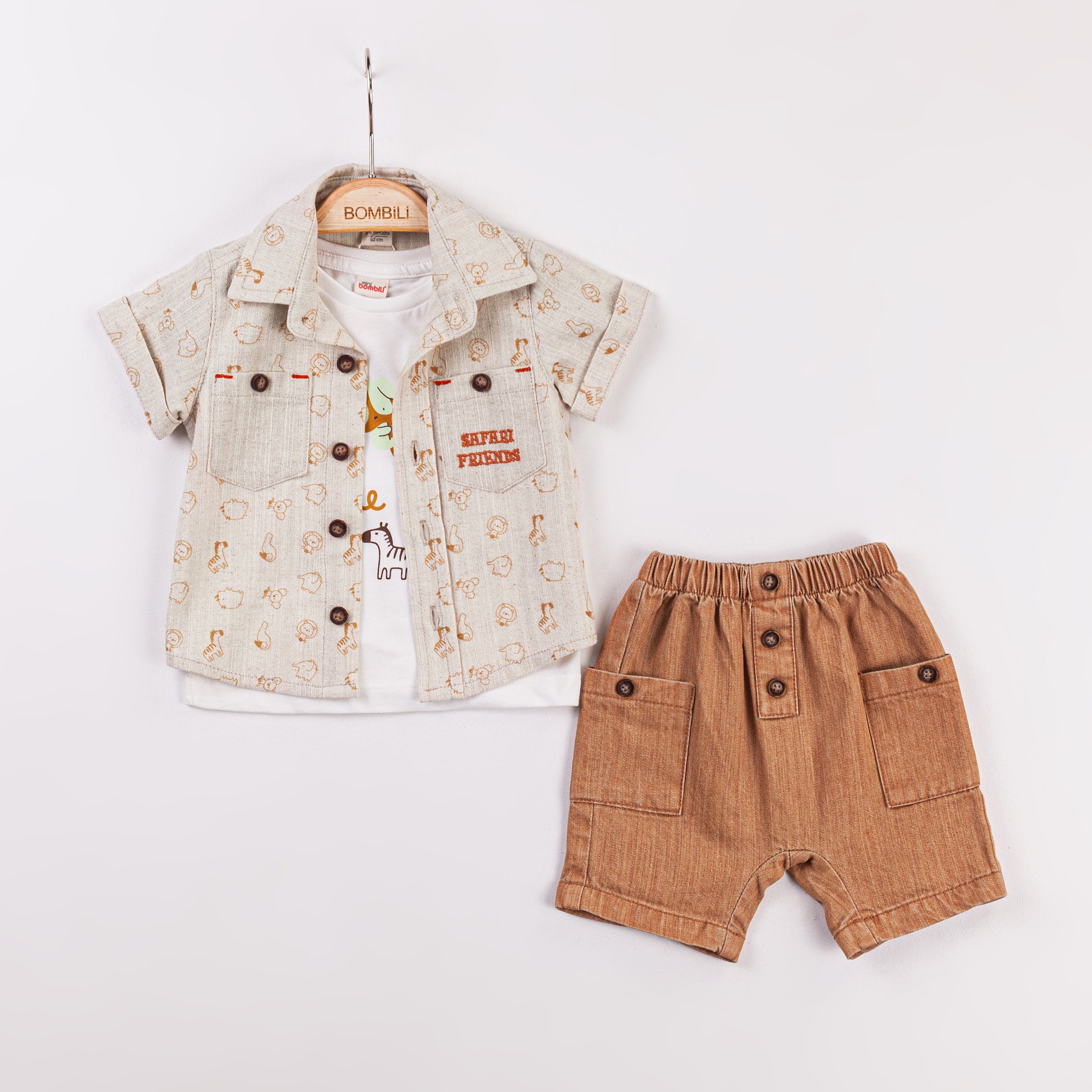 Bombili Boys 3-Piece Safari Friends Outfit – Model 6743 (3–12 Months)