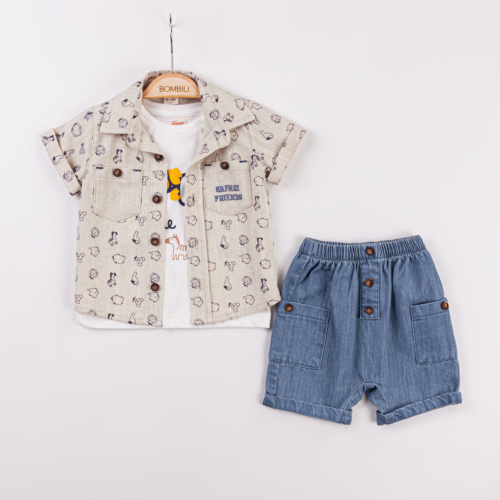 Bombili Boys 3-Piece Safari Friends Outfit – Model 6743 (3–12 Months)