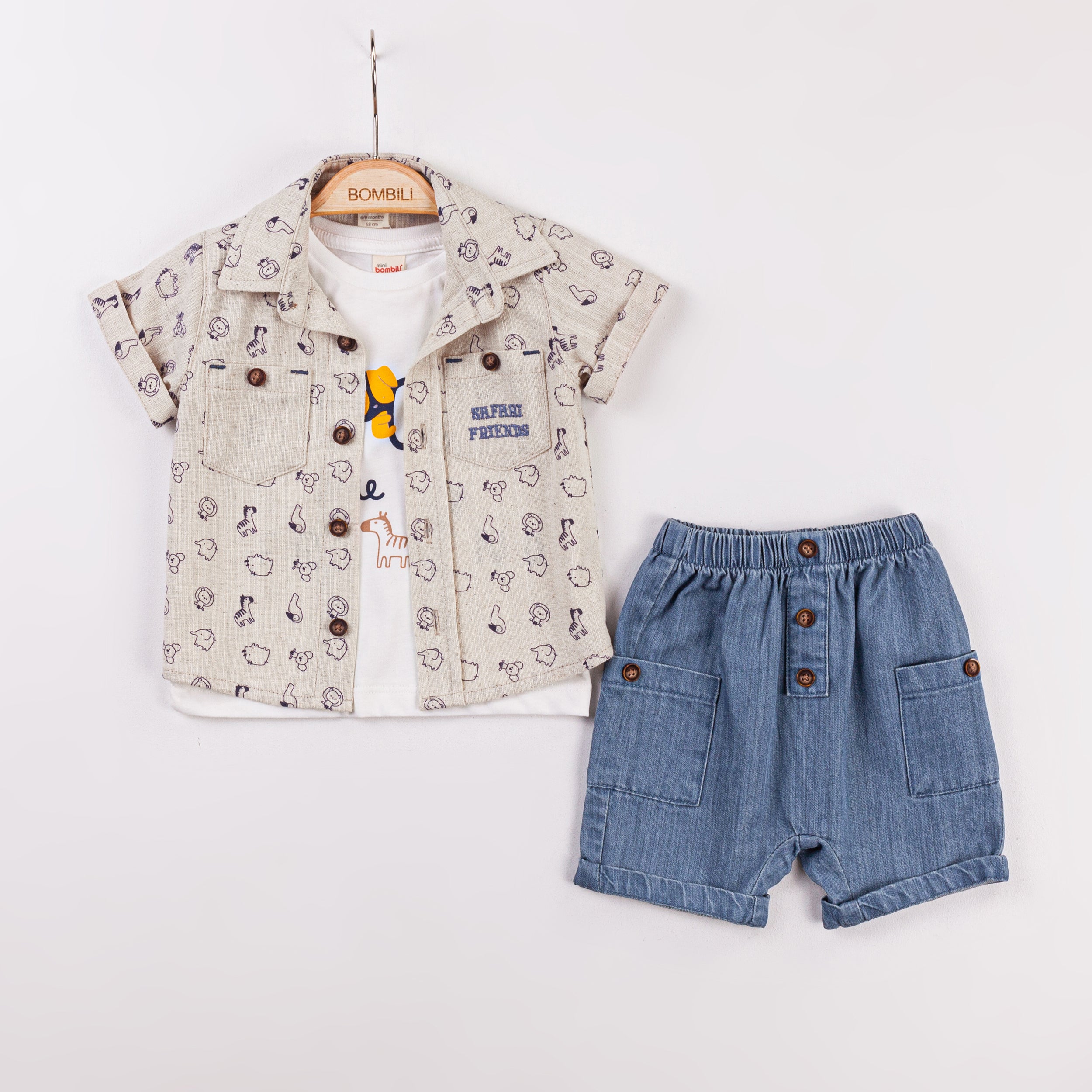 Bombili Boys 3-Piece Safari Friends Outfit – Model 6743 (3–12 Months)